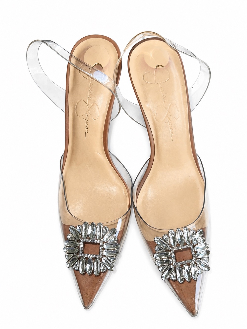 Jessica Simpson Forleigh Clear Rhinestone Pointed Toe Heels Women’s 8.5